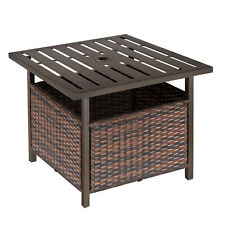 Outsunny Outdoor Rattan Coffee Table w/ Umbrella Hole Fit for Garden Backyard