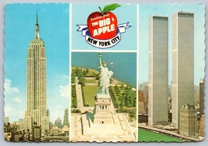Postcard New York City Big Apple Twin Towers Multiview 4x6 Continental H15 - Picture 1 of 2