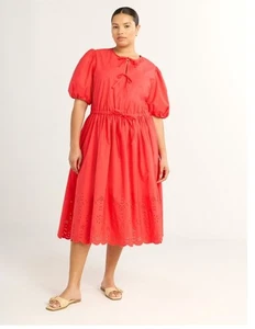 Free Assembly Damen Plus Krawatte vorne Baumwolle Ösen Midi Größe 3X MELONENROT - Bild 1 von 3