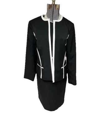 NEW Evan Picone Dress Suit Size 12 Two Piece Set Contrasting Trim Pockets EXEC - Image 1 of 4