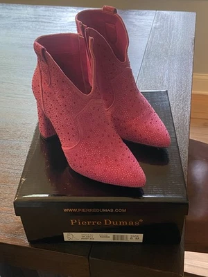 Botín Pierre Dumas Rosa Fucsia Gamuza y Estrás Tacón Grueso - Talla 8M Foto 1 de 4