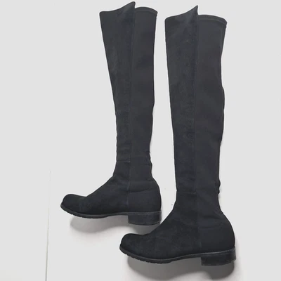 Stuart Weitzman 5050 Boots Women 8 M Black Tall Suede Over The Knee Stretch Flat - Image 1 of 4