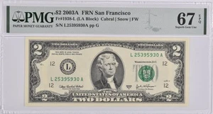 PMG Superb Gem Unc 67 EPQ $2 2003-A San Francisco CA US Fed Res Fr#1938-L *0942 - Picture 1 of 3