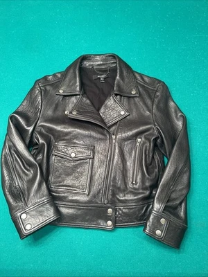 Chaqueta de motociclista Muubaa Emilia Boxy Fit negra de cuero genuino de oveja UK6/US2 Foto 1 de 4