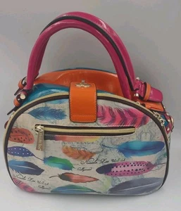 Nicole Lee USA FEATHER Graphic Print Fashion Pop Art HandBag Nice! - Picture 1 of 13