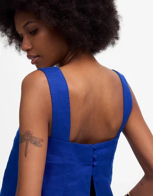 Madewell Curved-Neck Shell Tank in 100% Linen Sapphire Blue 6 NWT Open Back - Image 1 of 4