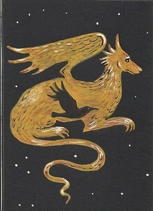 ACEO RYTA PRINT OF PAINTING Golden DRAGON CHINESE NEW YEAR Horoscope Art Crow 🌓 - Picture 1 of 1