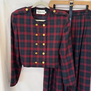 Giacca blazer gonna donna vintage JH Collectibles 14 blu rosso quadri lana etichette orig - Foto 1 di 24