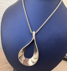 Vintage Modernist Sterlingsilber offene Träne Anhänger mit Popcorn Kette #028 - Bild 1 von 11