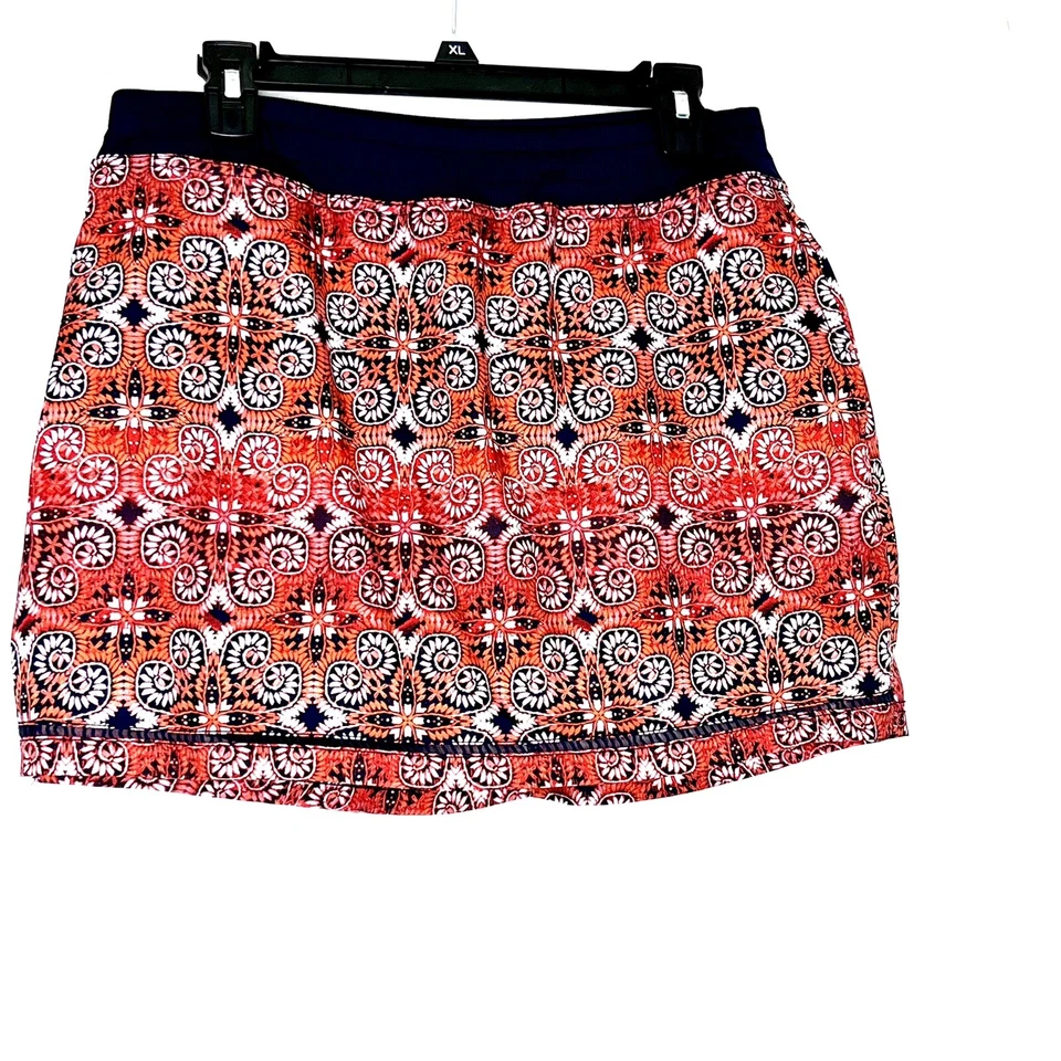 Falda corta elástica con estampado de cachemira St John’s Bay azul marino cintura ancha PM Foto 1 de 4