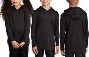 Youth Long Sleeve Moisture Wick Hoodie T-Shirt Boys Girls Kids Hooded Tee XS-XL - Picture 1 of 7