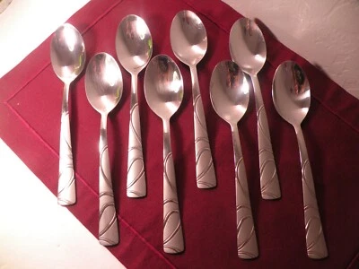 8 cucharas sopera Cambridge Silversmiths SASHA SAND de acero inoxidable ovaladas 7 3/4" Foto 1 de 4