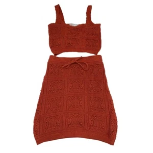 Arizona Jean Co. Women's Crochet Crop Top & Skirt Set Size XS Mini 70s Festival - Picture 1 of 9