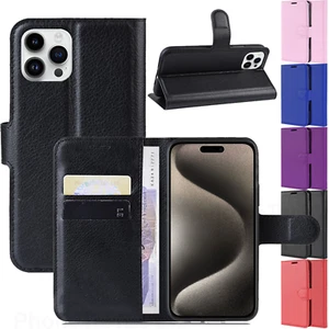 Leather Wallet Case for iPhone 16 15 14 13 12 11 Pro Max / Pro / Plus / Mini /SE - Picture 1 of 11