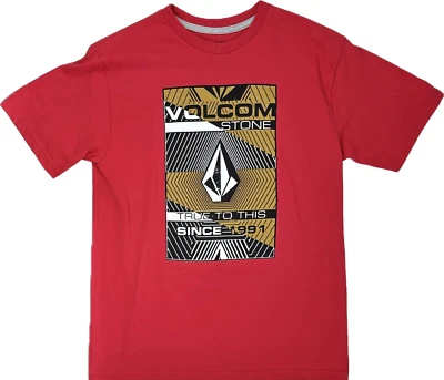 Camiseta Volcom Kids vermelha manga curta algodão tripulação estabelecida 1991 malha macia G - Imagem 1 de 2