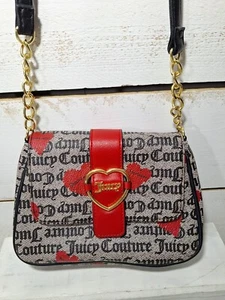 Gold Heart JUICY COUTURE Crossbody Purse Addicted Love Black Logo Bag Snap Flap - Picture 1 of 10