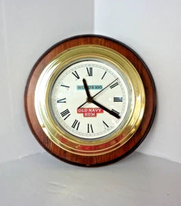 VINTAGE "WOODS 100 OLD NAVY RUM" BRASS SHIP BULKHEAD CLOCK BREWERIANA WORKING - Picture 1 of 10