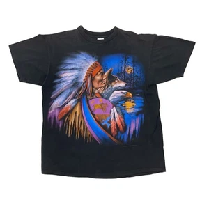 Vintage Wolf Eagle Single Stitch T Shirt Native American Indian Men's Sz XL - Picture 1 of 11