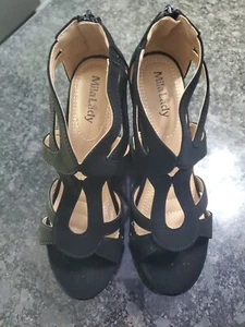 MILA LADY Strappy Wedge Heels Black Excellent Condition Women's 9 - Picture 1 of 4