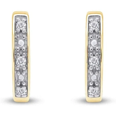 天然圆形钻石铺面套装迷你环形 Huggie 耳环 10K 纯金 — 第 1/4 张图片