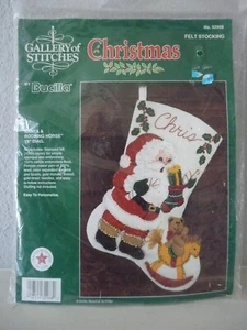 Bucilla Felt Christmas Stocking Kit SANTA & ROCKING HORSE 32968 New Sealed - Picture 1 of 3