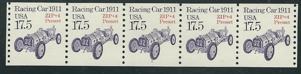Scott # 2262...17.5 Cent...Racing Car...Pl # Strip of 5...Presort - Image 1 of 1