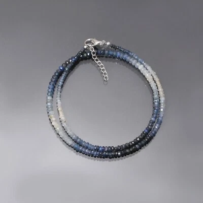 Collar de cuentas Rondell facetado zafiro sombreado natural 3-3,5 mm joyería de zafiro Foto 1 de 4