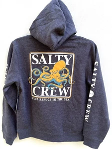 Salty Crew Ink Slinger Boy's Hood Fleece Sweatshirt Navy Pullover Med Code 5-3 - Picture 1 of 3