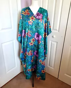 Vtg Winlar OS Kaftan Colorful Patio Dress Mumu Beachy Boho Floral Tropical Long - Picture 1 of 10