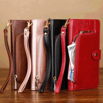 Zip Wallet Case Leather Card Flip Cover For iPhone 17 12 11 Pro SE XR 8 7 6 Plus - Image 1 of 4