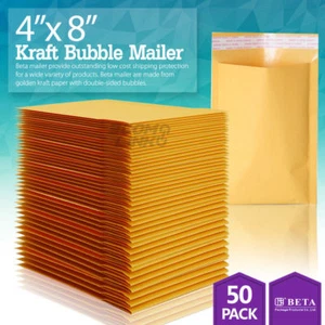 50 #000 4x8 (4x7) Kraft Paper Bubble Padded Envelopes Mailers Shipping Case - Picture 1 of 7