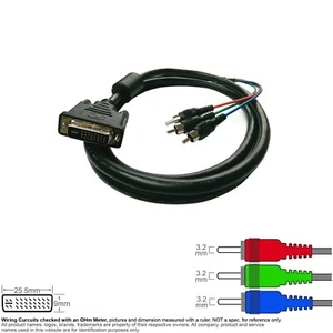 Cable Digital Video DVI-I 24 +5 29 Pin 3 RCA Component RGB 6FT SKU 180708 - Picture 1 of 2