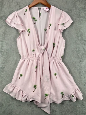Buddy Love Palm Tree Romper Womens Small Pink Romper Hawaiian Palm Tree Ruffle - Image 1 of 4