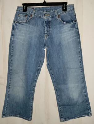 EXCELENTE MUJER Lucky Brand "EASY RIDER CROP" JEANS AZUL DESGASTADO TALLA 12/31 Foto 1 de 3