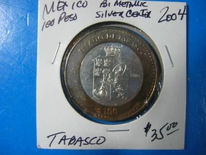 2004 TOBASCO MEXICO BI-METALLIC 100 PESO .999 SILVER CENTER - Bild 1 von 2