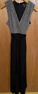 Addison Evenings Vintage Sleeveless Pant Suit Silver Black Tie Front Size 14 - B - Picture 1 of 4