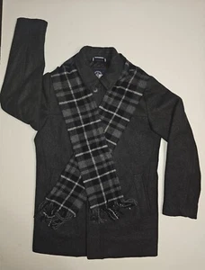 Dockers Men’s Wool Blend Walking Coat W/ Detachable Scarf, Charcoal Size S  - Picture 1 of 9