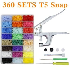 U Shape Fastener Snap Pliers & 360 Sets T5 Snap Poppers Plastic Buttons Kit 