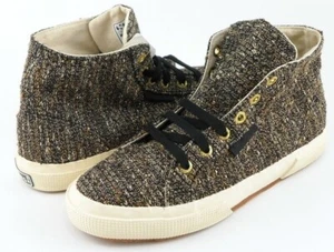 $160 SUPERGA 2095 TWDW Gold Designer Fashion High Top Sneakers Womens 7 Mens 5.5 - Picture 1 of 4