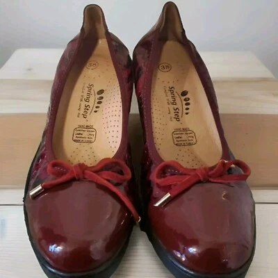 NWOT SPRING STEP Handmade Red Patent Leather Wedges  Loafers$ Sz 38 Sz 7.5-8  - Image 1 of 4