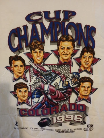 VINTAGE 1996 Colorado Avalanche Stanley Cup Champions Caricature Shirt XL Cover