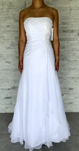 UK8 David's Bridal weißes Chiffon A-Linie Brautkleid mit seitlichem Drapieren UVP 500€ - Bild 1 von 12