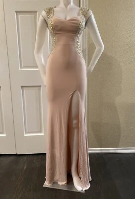 Vestido Jovani Color Rubor Espalda Sin Espalda Con Piedras Aurora Boreal Talla 00 Foto 1 de 4
