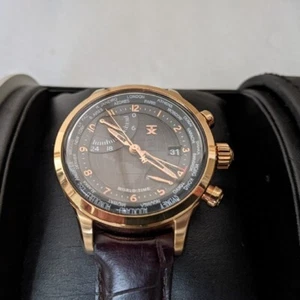 Reloj Pulsera Timex TX Hombre Línea Superlativa Cuarzo Analógico Dorado Marrón Cuero Cinturón - Imagen 1 de 10