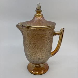 Jeannette Crackle Style Marigold Carnival Glass Water Lemonade Pitcher w/Lid - Picture 1 of 11
