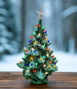 1970’s Atlantic Mold Ceramic Christmas Tree 19” Tall With Base & Star Vtg WORKS - Picture 1 of 24