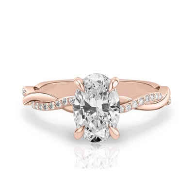 Diamond Gold Ring For Engagement Lab Grown Oval 1.4 Carat IGI Certified 18k Rose - Image 1 of 4