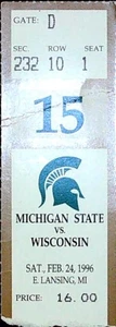 Michigan State Spartans Wisconsin Badgers NCAA Basketball Ticket Stub 24.02.1996 - Bild 1 von 2