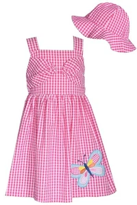 NEW Bonnie Jean Girls Size 5 "PINK BUTTERFLY" Seersucker Dress & Hat Set NWT - Picture 1 of 4