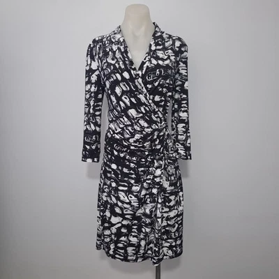 Calvin Klein Size S Black White Grey Faux Wrap Dress - image 1 of 4